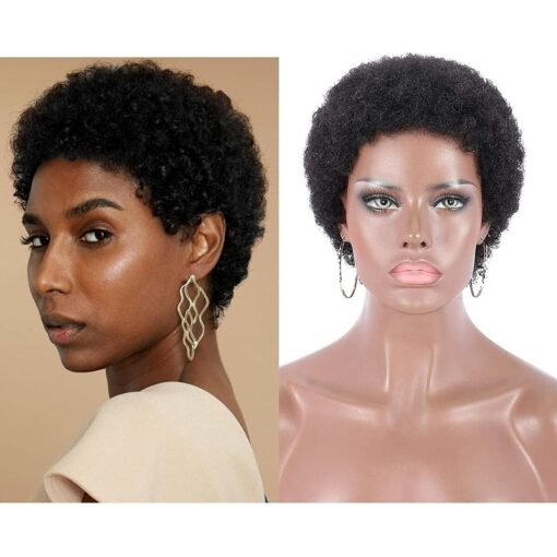 Afro Curly Wigs Short Black Human Hair Wigs Pixie Cut Wigs MI1603091