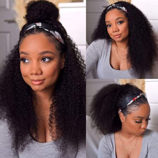 Afro Kinky Curly Headband Wig Non Lace Front Wig For Women Women Headband Wigs For Women Black Women Human Hair Wear And Go Wig 10A Brazilian Virgin Human Hair MI1604246