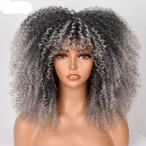 Afro Kinky Curly Wig With Bangs For Women Black Women 16 MI1603285