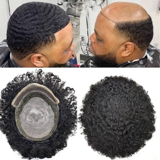 Afro Mens Toupee French Lace Front Hairpiece 8X10" Injected Pu Skin With Breathable Holes African American Kinky Curly Human Hair Replacement Systems MI1602557