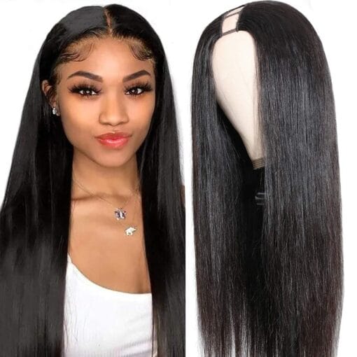 Aiaide Straight U Part Wigs For Women Black Women U Part Wig Synthetic 1.5''X 3.5'' U Shape Glueless Long Wig Natural Black Full Head Upart Hair Extension MI1607663