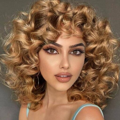 Aidusa Afro Curly Wigs With Bangs Big Blonde Wigs For Women Black Women Light Brown Short Wigs Black Synthetic Hair Natural Wigs (#30 Honey Blonde) MI1610608