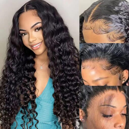 Aigolqueen 24Inch Loose Deep Wave Lace Front Wigs Human Hair Hd Curly 13X4 Lace Front Wig Human Hair 180% Density Glueless Pre Plucked With Baby Hair MI1603850