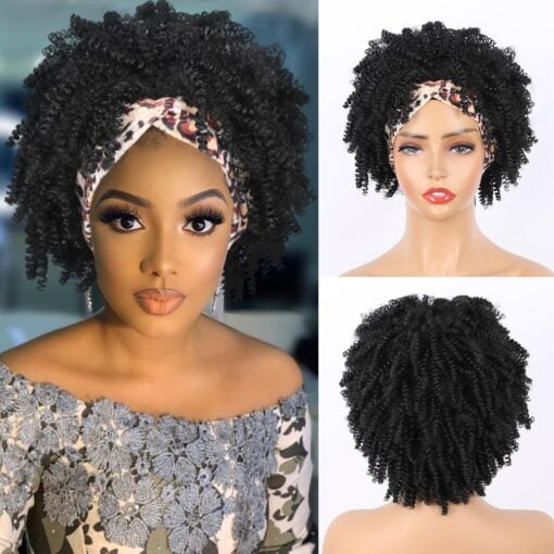 Aisaide Afro Kinky Curly Headband Wig Kinky Curly Headband Wigs For Women Black Women,Synthetic Short Kinky Curly Headband Wig Half Wigs Glueless Afro MI1604576