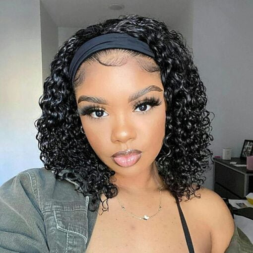 Aisaide Headband Wig Curly Headband Wigs For Women Black Women,Synthetic Hair Deep Wave Headband Wig Half Wigs Glueless Short Curly Headband Wig Natural MI1606382