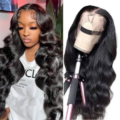 Alianna 26 Inch Body Wave Lace Front Wigs Human Hair 180% Density 13X4 Hd Transparent Lace Front Wigs Pre Plucked Bleached Knots Glueless Brazilian MI1604481