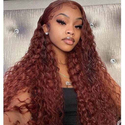 Aliglossy Reddish Brown Lace Frontal Deep Wave Virgin Human MI1611648