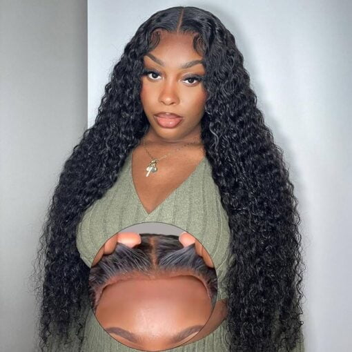 Aliluner 250% Density 26 Inch Ready To Wear Glueless Wigs Human Hair Pre Plucked Pre Cut Lace 15A Grade 5X5 Hd Lace Closure Wigs Human Hair Deep Wave MI1605768