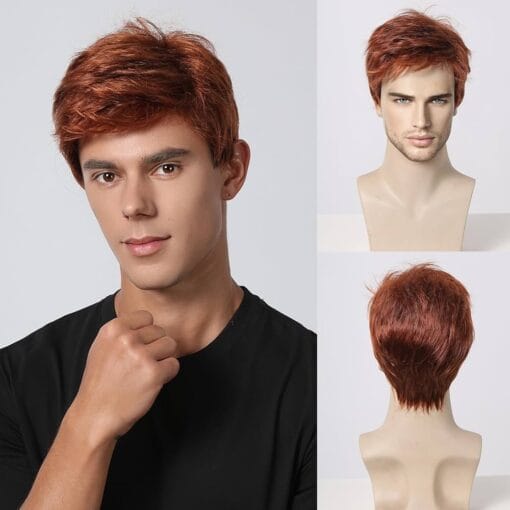 Allbel Mens Wig Auburn Wig Short Layered Side Part Pixie Wigs For Women Men Natural Synthetic Hair For Women Male Daily Use MI1603272