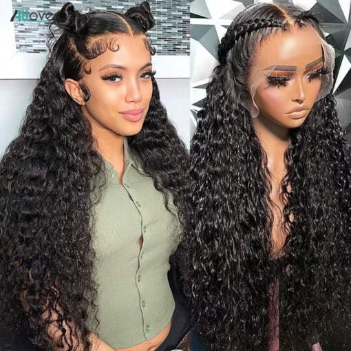 Allove 30 Inch Water Wave Full Lace Human Hair Wigs Glueless 13X6 Hd Lace Frontal Wig Pre Plucked Brazilian Remy Wigs For Women Women MI1605545