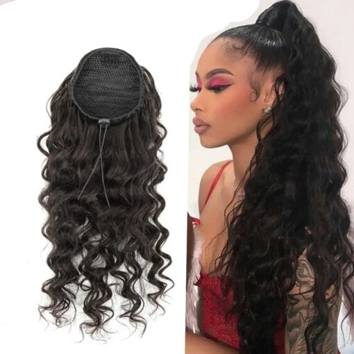 Amazing Long High Body Wavy Gray Ponytail Wig Drawstring MI1604333