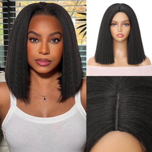 Amazon.Com: Wignee 12 Inches Kinky Straight Bob Wig Black MI1605210