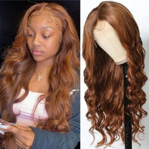 Amber Brown Color #4/30 Blend Body Wave 13X4 Lace Front 4X4 MI1611710