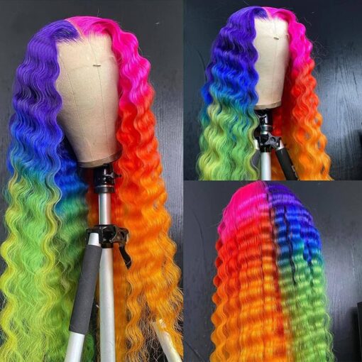 Anlime Rainbow Purple Blue Green Colored Wigs MI1610231