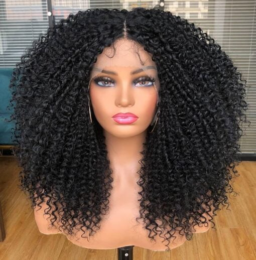 Annivia Curly Lace Front Wig Pre Plucked Kinky Curly Afro Wigs For Women Black Women 13X4 X1 Hd T Part Lace Frontal Wig Long Curly Glueless Synthetic Lace MI1602229