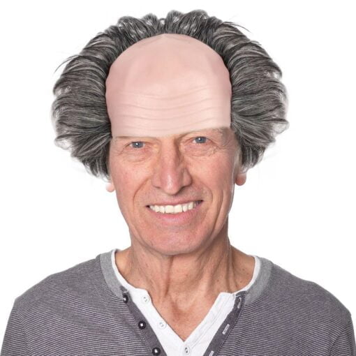 Anogol Hair Cap + Grey Old Man Wig Bald Wig With Hair On Sides Balding Wig Bald Wig For Women Adults 100 Days Of School Costume Grey Scientist Wig Short MI1605833