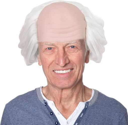 Anogol Hair Cap + White Old Man Wig Bald Wig With Hair On Sides Balding Wig 100 Days Of School Costume Bald Wigs For Women Adults Short Synthetic Wig For Women MI1605832