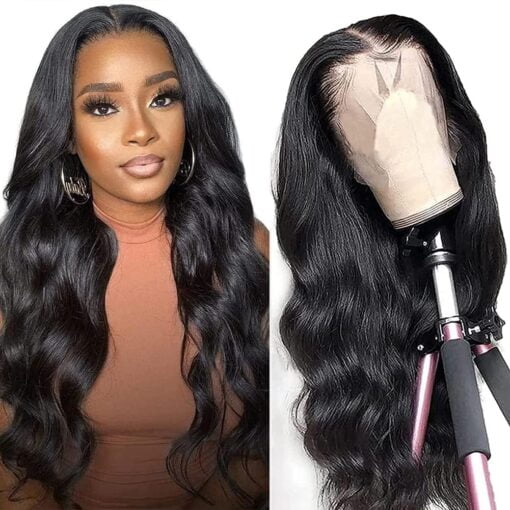 Anyweek 13X4 Hd Transparent 26 Inch Lace Frontal Wigs Human Hair For Women Women 180% Density Glueless Wigs Human Hair Pre Plucked With Baby Hair Body Wave MI1604496