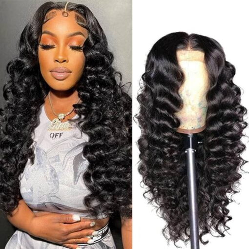 Aolvoblees 18 Inch Loose Deep Wave Lace Front Wigs Human Hair 4X4 Hd Transparent Lace Front Wigs Glueless Wigs Wear Glueless Wigs And Go Human Hair MI1603224