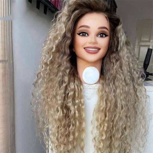 Ash Blonde 13X4 Lace Front Curly Wigs Side Part MI1604608