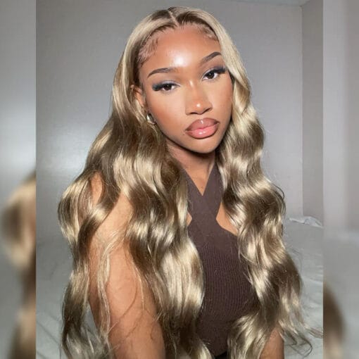 Ash Blonde Human Hair Wigs Body Wave Lace Front Wig West MI1612041