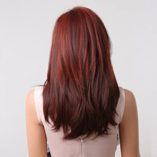 Auburn Red Highlight Layered Wig With Side Bangs Synthetic MI1611169