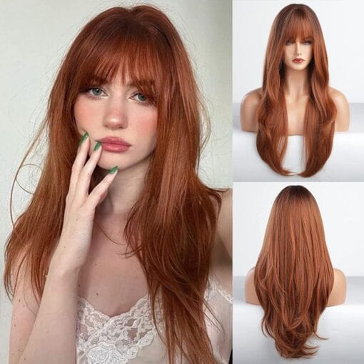 Auburn Red Wigs For Women Women Honey Red Wigs With Bangs Blonde MI1611163