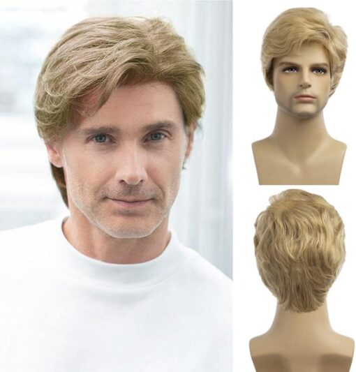 Baruisi Men Wigs Short Blonde Wig Synthetic Heat Resistant Natural Halloween Cosplay Hair Wig MI1610704