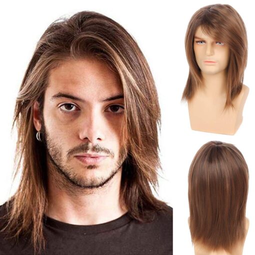 Baruisi Mens Wig Brown Long Straight Synthetic Cosplay MI1602594