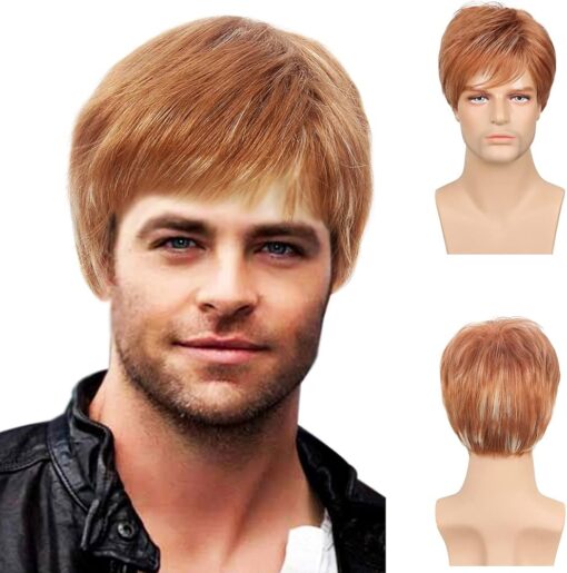 Baruisi Mens Wig Short Light Brown Costume Hair Replacement Synthetic Cospaly Halloween Hair Wigs MI1603264