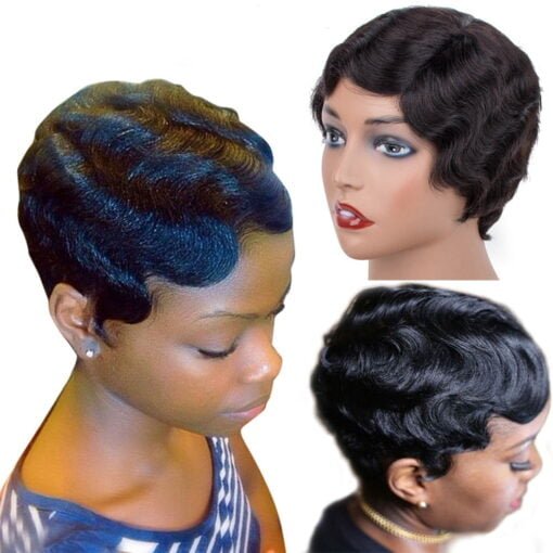 Beauhair Short Pixie Cut Human Hair Wigs For Women Black Women Mommy Wig Brazilian Virgin Hair Wigs Finger Ocean Wave Wig Remy Human Hair Wig Cheap Wig For Women MI1604879