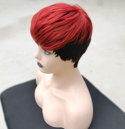 Beisdwig Heat Resistant Synthetic Wigs For Women Black/White Women Black Wig With Wine Red Bangs Natural Bang Wig Cosplay MI1607764