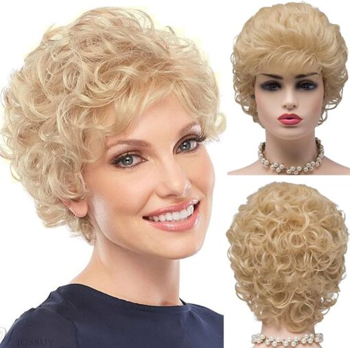 Bestung Short Blonde Curly Wigs For Women Old Lady Wavy Wig For Women Women Natural Hair Synthetic Wig For Women Costume Cosplay Daily Party MI1602881