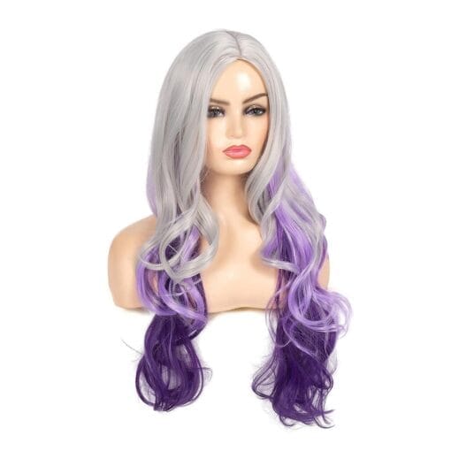 Beweig Long Curly Wavy Silver Grey To Purple Wig Side Part MI1611695