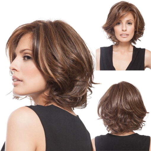 Bidobibo Dark Brown Short Curly Wavy Wig With Hair Bangs 100% Synthetic Fashion Brown Hair Wigs For Women Women MI1610803