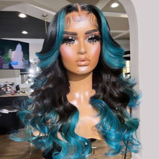 Black And Blue Wigs Body Wave Ombre Blue Lace Front Wig MI1610458