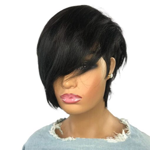 Black Human Hair Wigs With Long Bangs Short Pixie Cut Wig MI1611743