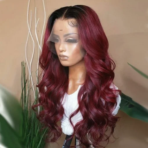 Black Red Burgundy Body Wave Wig Pre Plucked Human Hair Wigs 180%Lace Part Wig MI1611343