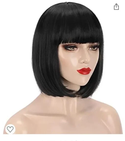 Black Short Bob Wig Straight Black Bob Wig With Bangs, 12 MI1602997