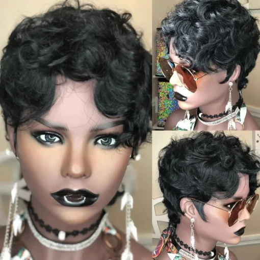 Black Wave Short Human Hair Wigs For Women Women Brazilian Black MI1605881