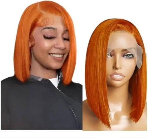 Black Women Lace Front Short Bob Wig #350 13X4 Straight T Partial Lace Transparent Front Wig Human Hair MI1606206