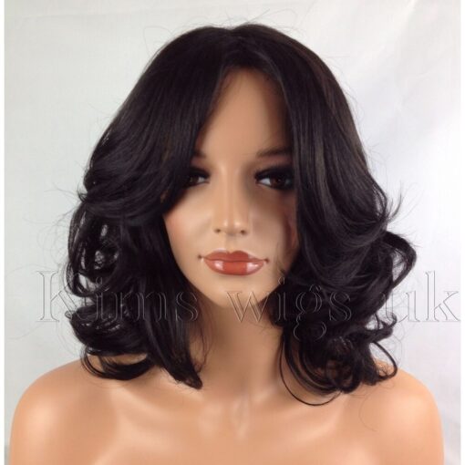 Black/Dark Brown Wig Ladies Womens Short Fashion Hair Curly Shoulder Length Uk MI1611042