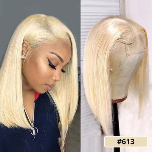 Blonde 4X4 Lace Closure Straight Short Bob Human Hair Wigs MI1610425