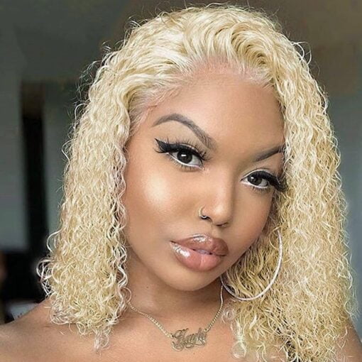 Blonde Bob Wig Human Hair 613 13X4 Lace Front Wig Human Hair Short Curly Bob Wigs For Women Black Woman Human Hair 613 Frontal Wigs Pre Plucked With Baby MI1605986