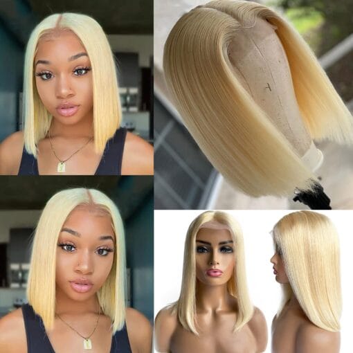 Blonde Bob Wig Human Hair Lace Front Wig For Women Black Women,13X1X5 T Part Lace Bob Wig Pre Plucked Hairline With Baby Hair Straight Brazilian Virgin MI1611549