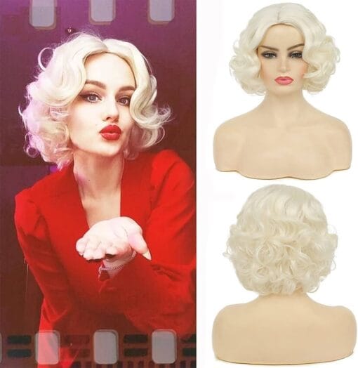 Blonde Curly Short Finger Wave Wigs For Women Lady With Bangs Synthetic Hair Natural Cosplay Halloween Costume Women Wigs MI1611218