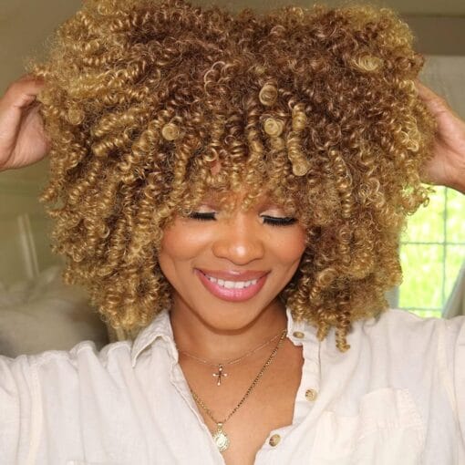 Blonde Kinky Curly Wigs For Women Black Women Soft Short Afro Wig With Bangs Synthetic Heat Resistant Full Afro Curly Wigs For Women Daily Use(Blonde) MI1606445