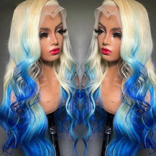 Blonde Ombre Blue Brazilian Body Wave Lace Front Wig For Women MI1610468