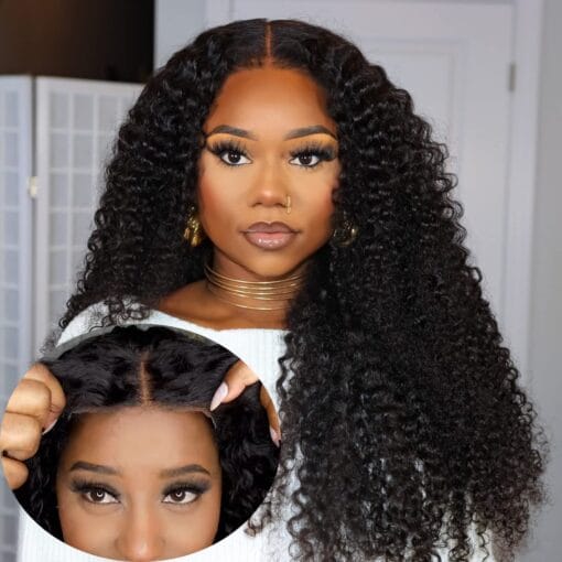 Bly Curly Glueless Wear And Go Pre Cut Lace Front Wigs Human Hair Pre Plucked Ready To Wear Wig For Women Women Afro Kinky Curly Black Color Hair Wig With MI1604980