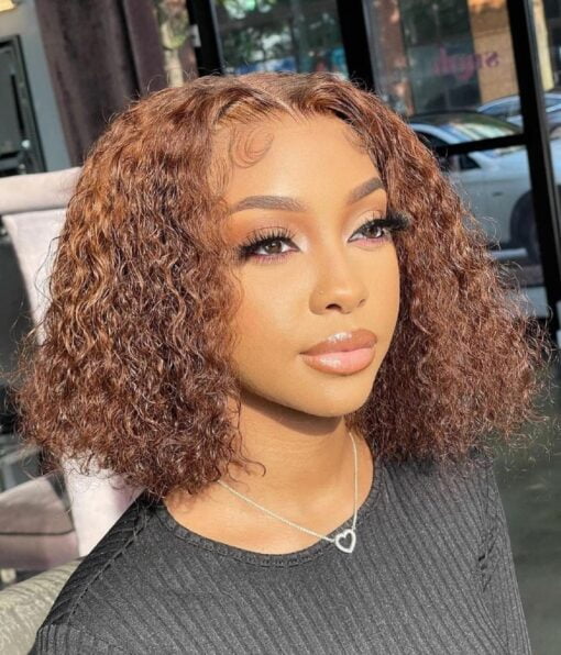 Bly Glueless Highlight Human Hair Wear And Go Lace Front Bob Wigs Deep Wave #4/27 Ombre Colored Wigs For Women Women Pre Plucked 14 Inch Curly Water Wave MI1604633